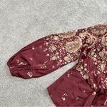 Free People Run Free Silky Satin Blouse Top V-Neck Longsleeve Chocolate Combo M Photo 7