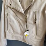 ZARA  Cream Ecru Cropped Faux Leather Biker Jacket Size XS Photo 3