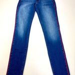 EXPRESS Red Stripe Leg Midrise Ankle Legging Denim Jean Size 0 Photo 0