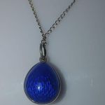 Russian Enamel Egg Vintage 925 Sterling Silver Pendant Necklace 12K Gold Filled Blue Photo 2