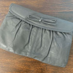 Vintage Antonia Women's Gray Small Genuine Leather Bow Clutch Purse Handbag Photo 0