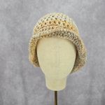 Cream Gray Crochet Knit Bucket Cap Hat Fun VTG Y2K Funky Beanie Photo 3