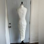 Mock Neck Ruched Mesh Bodycon Dress (white) White Photo 6