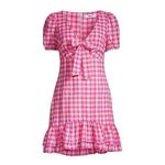 Likely  Pink Yellow White Gingham Tie Front Ruffle Kai Mini Dress size 10 NEW Tag Photo 10
