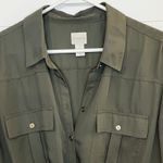 Chico's  Womens Olive Green Shirt Dress Size Large Tab Sleeves Pockets Plus Size 3 Photo 6