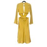 ASOS  Design Tie Front Plunge Satin Yellow Long Sleeve Cut Out Midi Dress US 6 Photo 4