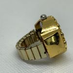 Gold tone Finger Ring Watch Round Quartz 22mm rhinestones adjustable running Photo 4