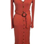 Anthropologie  Elsa Button Front Midi Dress Women’s Size XS Rust Orange Belted Photo 2
