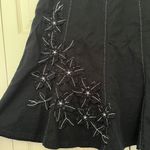 Vintage Y2K Sag Harbor Black Linen A Line Midi Skirt with Appliqué Flowers Sz 12 Photo 1