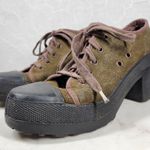 No Parking Oxford Heels Womens 8.5 Green Suede Lace up Utility Chunky Platform Photo 6