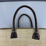 ONIGO Elegant Natural Woven Handmade French Basket Tan Tote Bag Leather Handles Photo 5