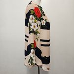 Valerie Stevens  Blush & Navy Floral Striped Bell Sleeve Blouse Size Small Photo 2