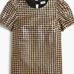 J CREW Gold Black Plaid Metallic Bow Top Size Small NEW NWT Photo 0