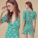 For Love & Lemons • Zamira Floral Romper kelly green white rayon ruffled wrap Photo 11