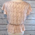 One Love Clothing Blouse V Neck w Flutter Sleeves Pink w Mauve Print-Small Photo 2