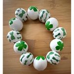 Luck of the Irish Clover Wood Beaded Stretch Bracelet St Patricks Day Ne… Green Photo 5