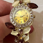 Crystal Rhinestone Purple Floral Fashion Bracelet Watch Gold Photo 0