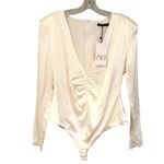 ZARA Satin Effect Ruched V-Neck Bodysuit Women's XL Ivory Boho Hippie Y2K Retro Photo 3