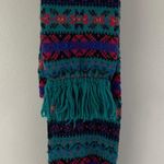 Vintage 80s Green Multicolor Fair Isle Stripe Pattern Fringe Knit Winter Scarf Multiple Photo 5