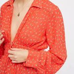 Free People Colette Printed Buttondown Top Small Red Babydoll Longsleeve Floral Photo 4
