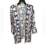 Soft Surroundings  Floral Kimono Cardigan Floral Blue V-Neck Topper Cover XL Photo 1