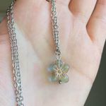 Handmade retro vintage chic whimsical style quality Czech glass flower bead simple necklace🩵 Photo 3