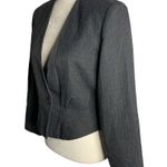 Vintage 80s Haberdas Her Cropped Blazer 6 Grey Blue One Button No Collar Lined Photo 3