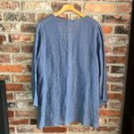 Flax Blue Linen Button Front Long Sleeve Tunic Top Photo 5