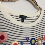 Talbots |Black/White Striped Embroidered Beaded Flower Pullover Sweater Medium Photo 5