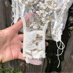 SheIn Lace Floral Applique White/Gold bodysuit S Photo 4