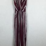 Flynn Skye Burgundy Stripe Wrap Spaghetti Boho Wide Leg Jumpsuit XS Photo 3