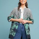 Anthropologie Eva Franco houndstooth navy rose floral open front kimono jacket Photo 1