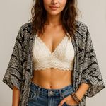 Aerie  Ivory Lace Racerback Bralette Size Large L Wireless Crochet Lace Bra Photo 0