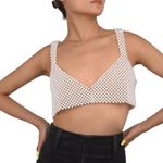 Pearl Chain Beaded Women's White V Neck Sleeveless Cami Crop Top Size S / M Size M Photo 2
