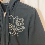 Y2K New York and Company Embroidered Floral Beaded Full Zip Hooded Sweatshirt Black Size L Photo 2