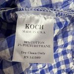 Koch  gingham pearl button tie neck blouse Sz S blue white Photo 3