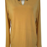 Tahari Long Sleeve Top Chain Detail V-Neck Blouse Elegant Gold Women Large Photo 0