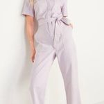 Old Navy Light Purple Lilac Cotton Denim Short Sleeve Belted Jumpsuit Photo 0