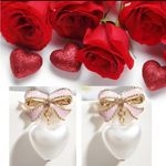Pink & Gold Pearl Bow Heart Drop Earrings | Romantic Dangle Studs NWT Photo 1