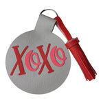 Handmade Gray and Red Faux Leather XOXO Keychain with Tassel Photo 0