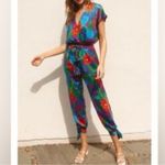 Dress Forum  Blue Red Tropical Print Jumpsuit Womens S Beachy Vacation Casual Photo 1
