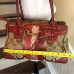 Coach Hampton Signature Logo Canvas Red Leather Shoulder Bag Rare Photo 7