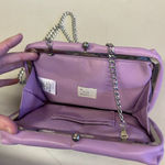 A New Day Purple Faux Leather Clutch Purse Silver Chain Strap Small Photo 4