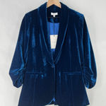 SEDGE Midnight Blue Velvet Womens Blazer Ruched 3/4 Sleeve 1 Button Size XS Blue Photo 0