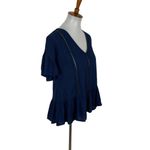 Hem & Thread  Top Small Blue Ruffle Sleeve Textured Boho Lightweight Blouse Photo 2