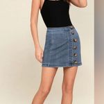 Free People FINAL PRICD DROP  Little Daisies Blue Denim Button Front Mini Skirt Photo 0