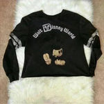 Disney Walt  World Mickey Football Stripe Crop T-Shirt Medium Photo 2