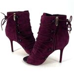 Sam Edelman Asher Suede Merlot Open Toe Lace Up Side Zip Stiletto Ankle Bootie Photo 3