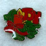Christmas Holiday Enamel Pin Brooch Joy Candle Holly Bow Vintage Photo 4