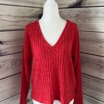 ZARA Red Ribbed V Neck Sweater Photo 0